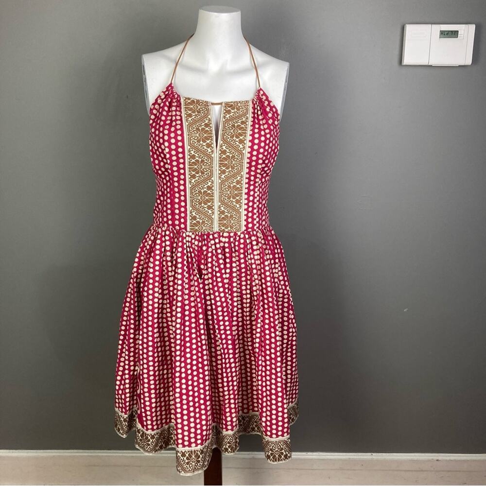 Tracy Reese Plenty dress size 10 halter polka dot fit flare pink cotton